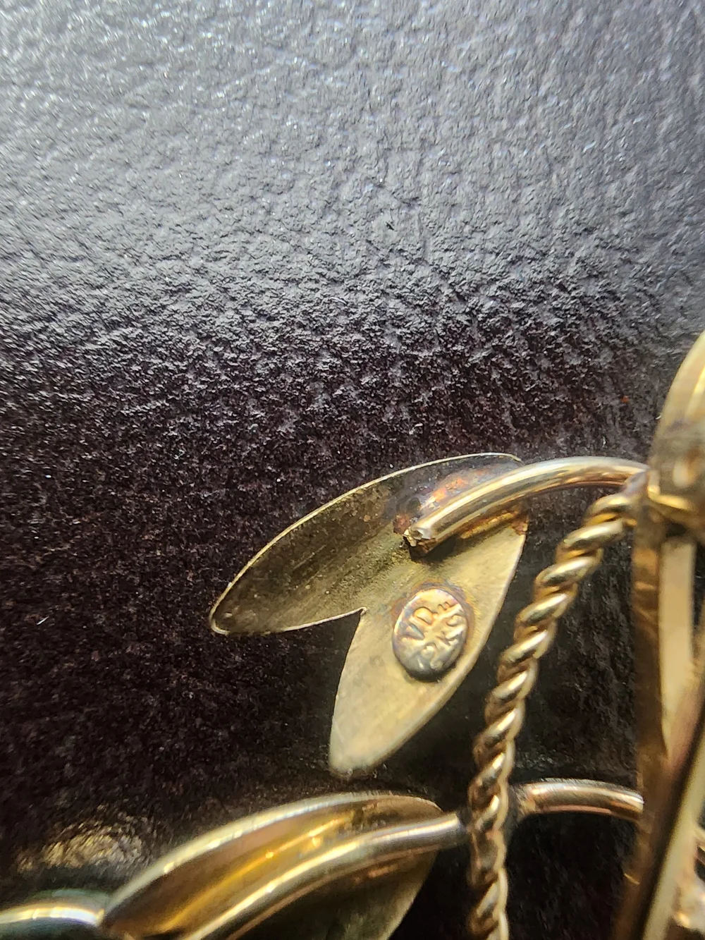 Gold-Tone Floral Brooch with Green Stone Accent